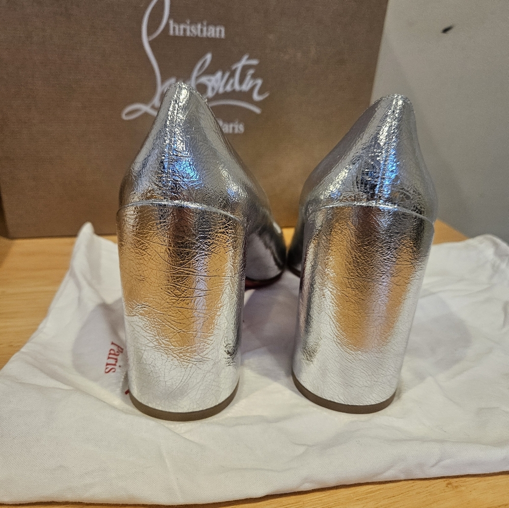Christian Louboutin Miss Sab 85mm Silver Block Heel Pump EU 39.5 US 9.5 NIB - Picture 5 of 6